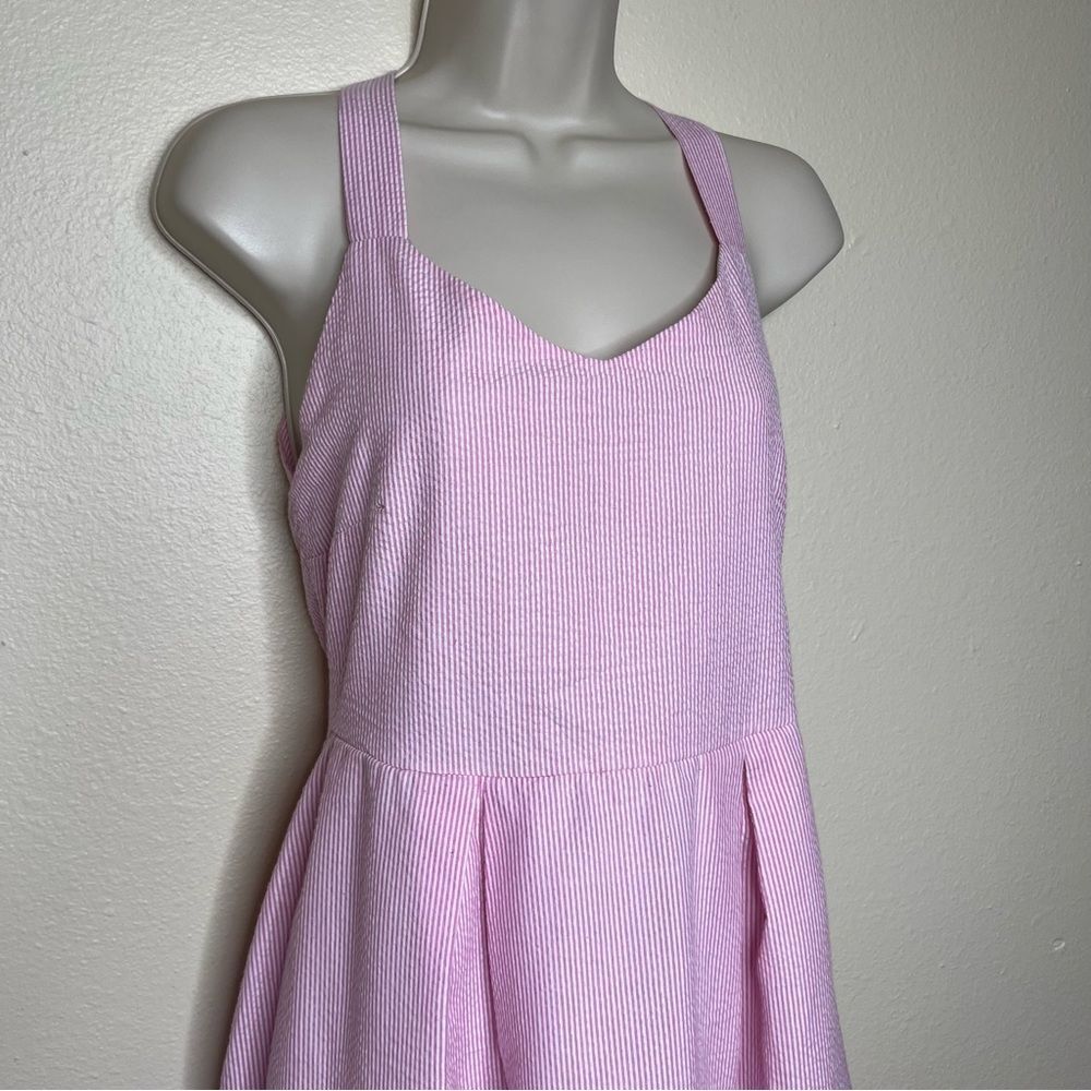 Christian Caliendo Pink White Stripe Seersucker Halter Bow Dress Women Small - Picture 3 of 16